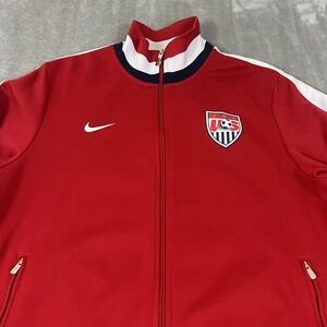 USA Soccer Jacket Mens Large Red White Full Zip Track Warm Up Soccer Nike USMNT